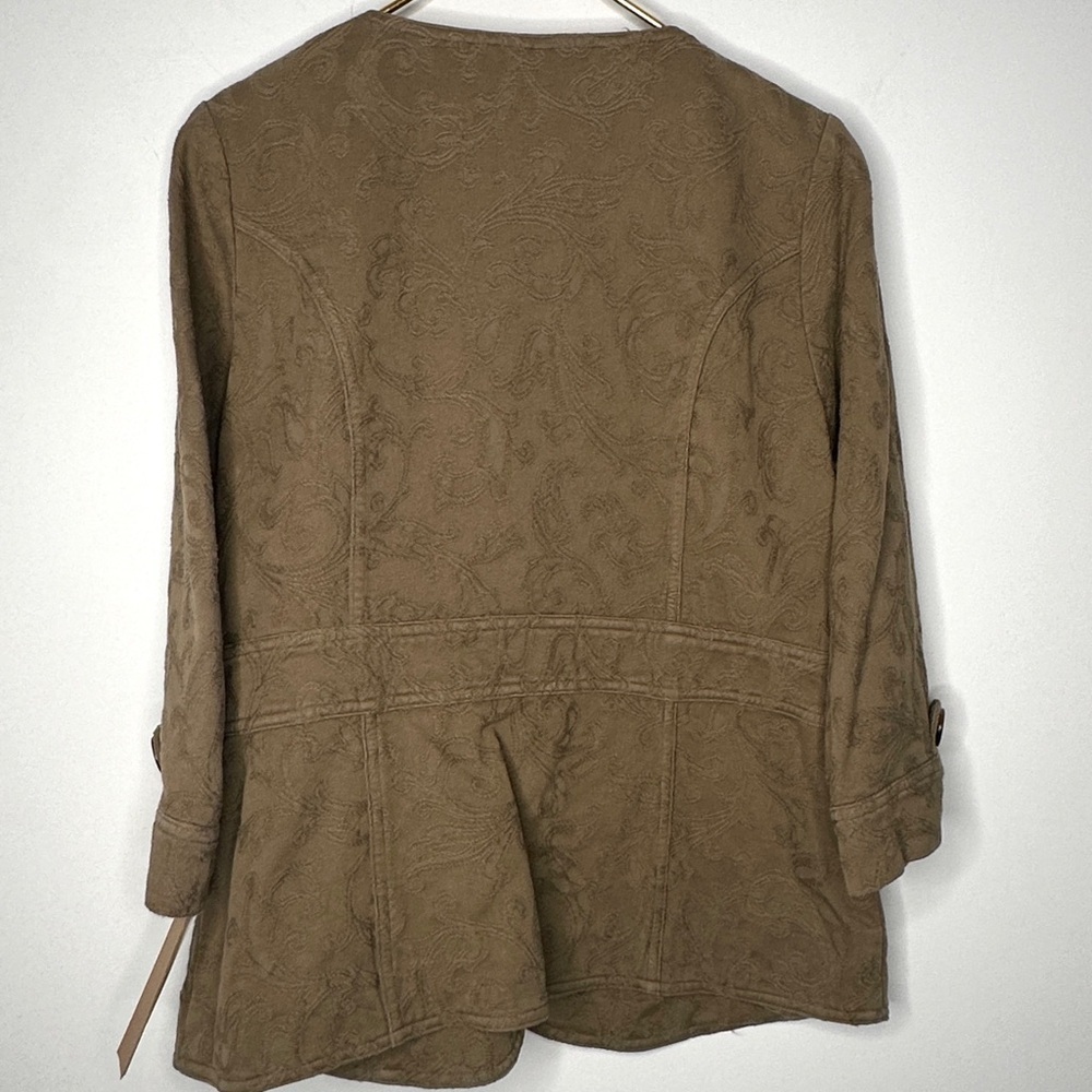 NWT Civility Olive Brown Embroidered Look Lightweight 3/4 Jacket Women’s 12P - Picture 4 of 9
